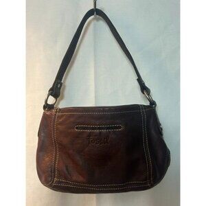 Vintage FOSSIL Sedona? Brown Leather Handbag Purse Satchel Silver Hardware